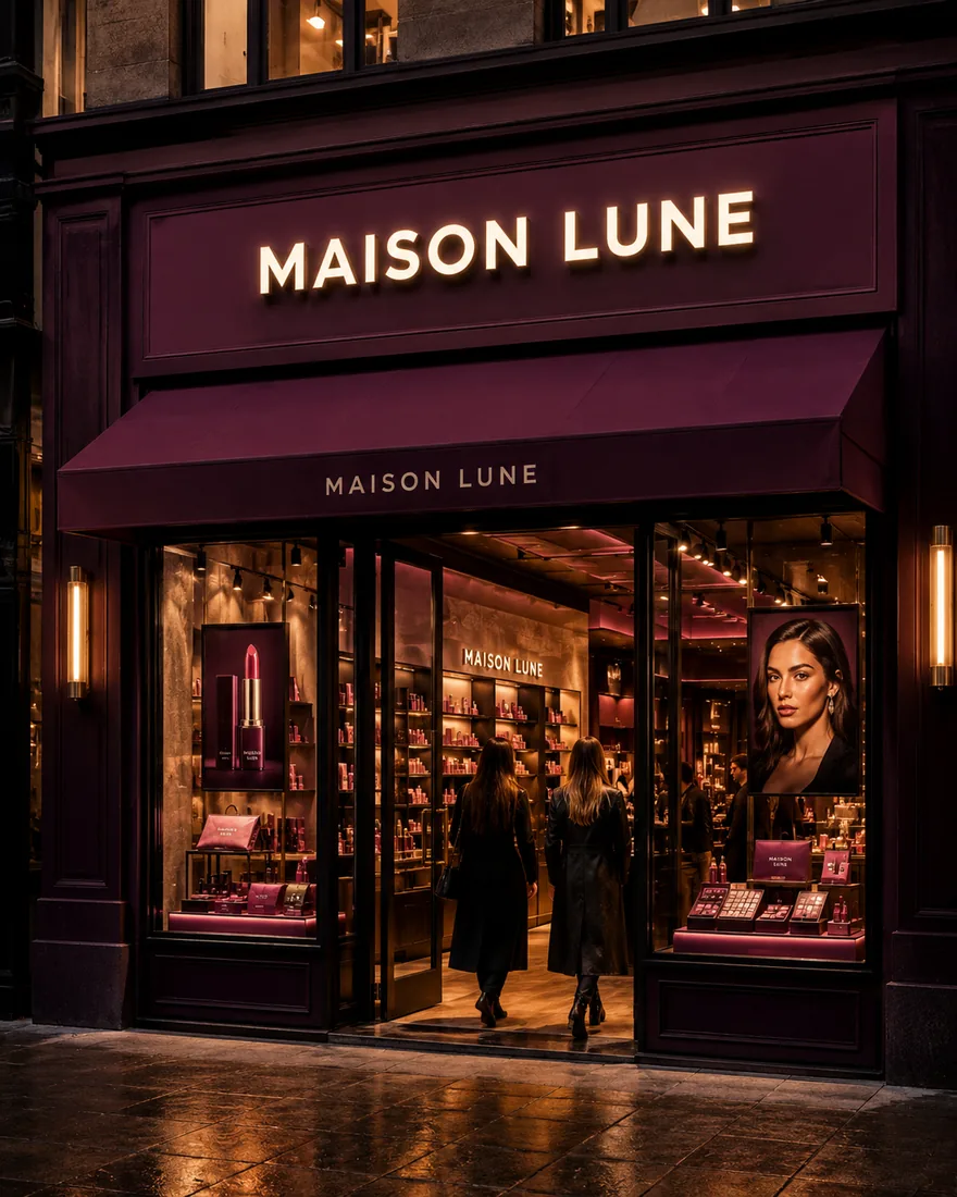 Maison Lune storefront at night