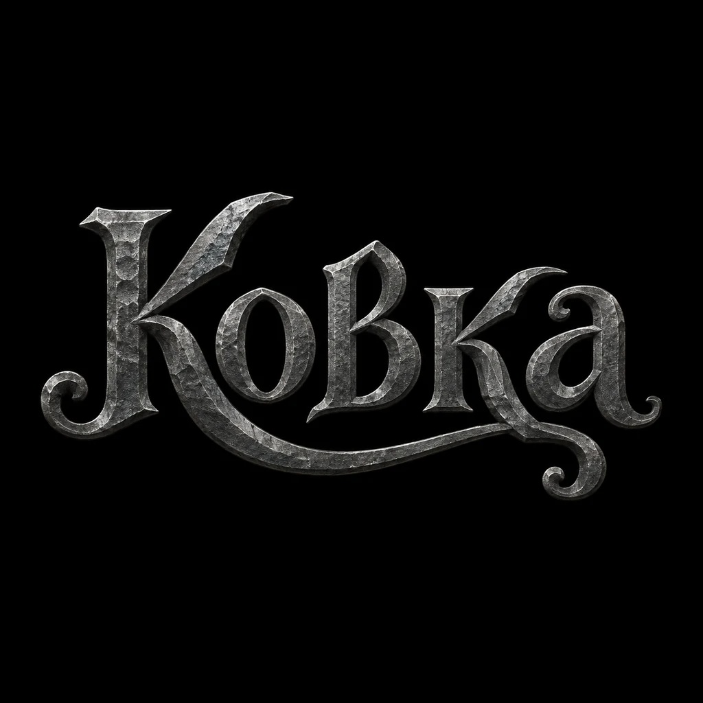Ковка (Kovka), a Russian calligraphic wordmark logo