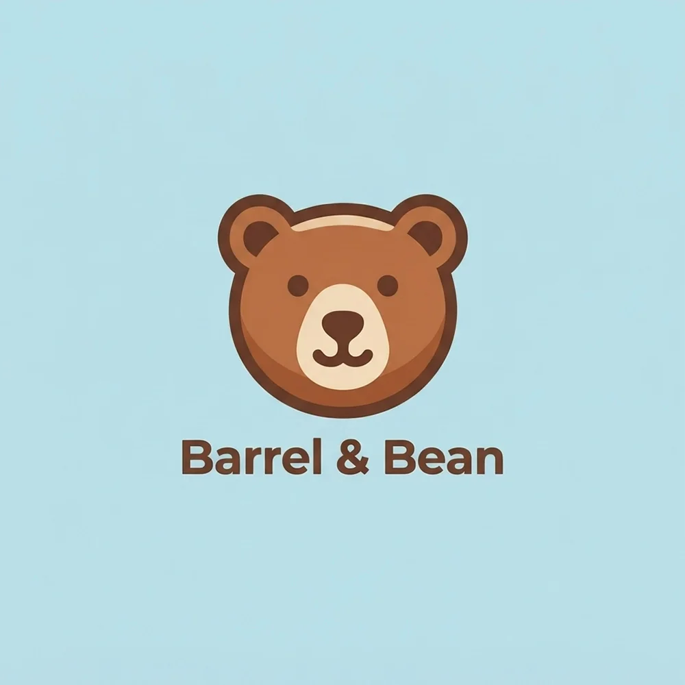 Barrel & Bean, a mascot style logo generated with Logofai