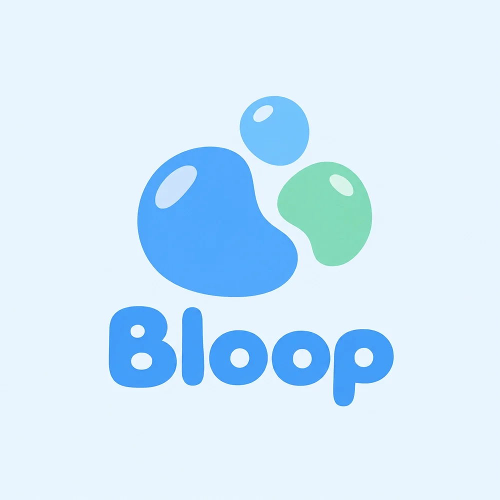 Bloop, a playful style logo generated with Logofai