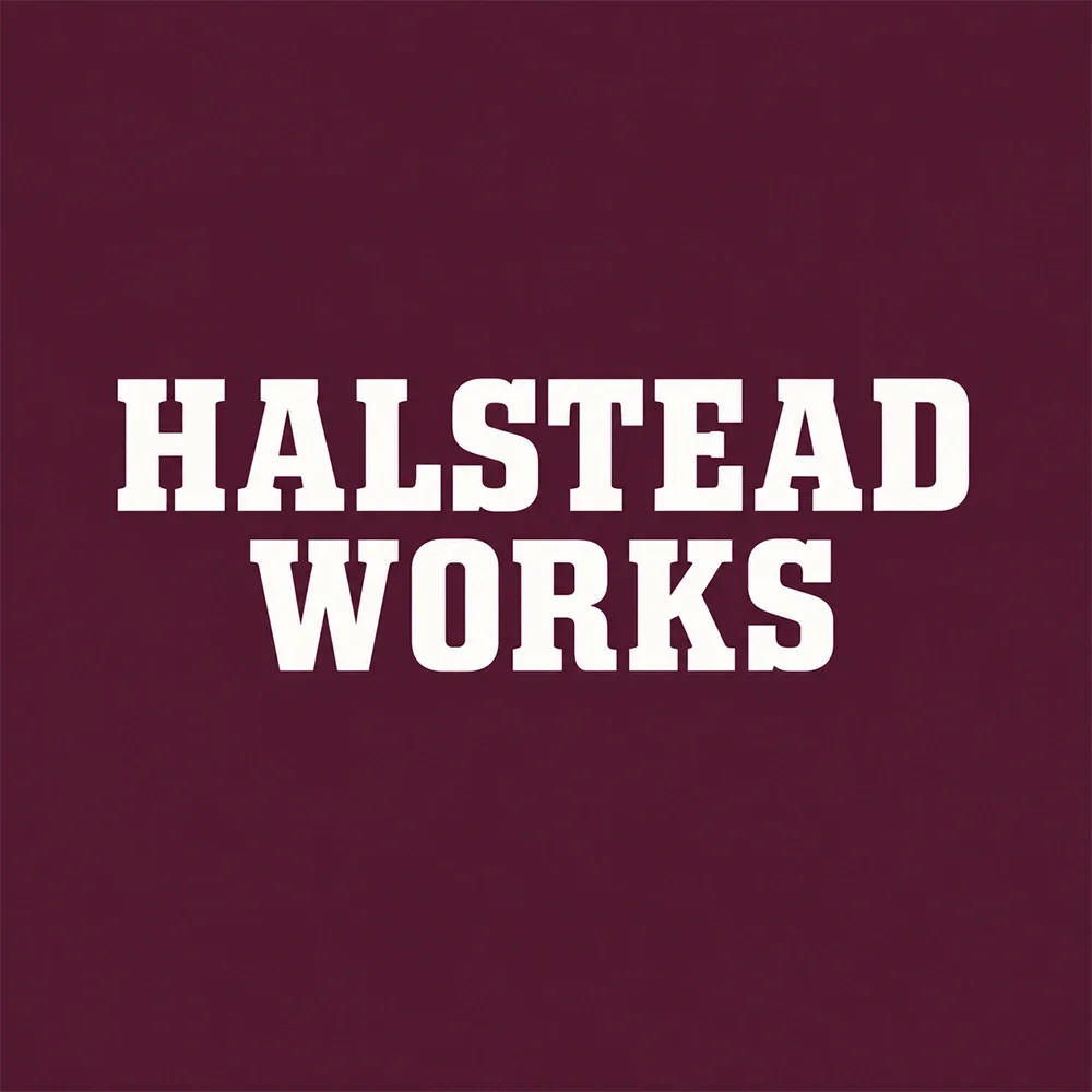 Halstead Works, a slab-serif style logo generated with Logofai