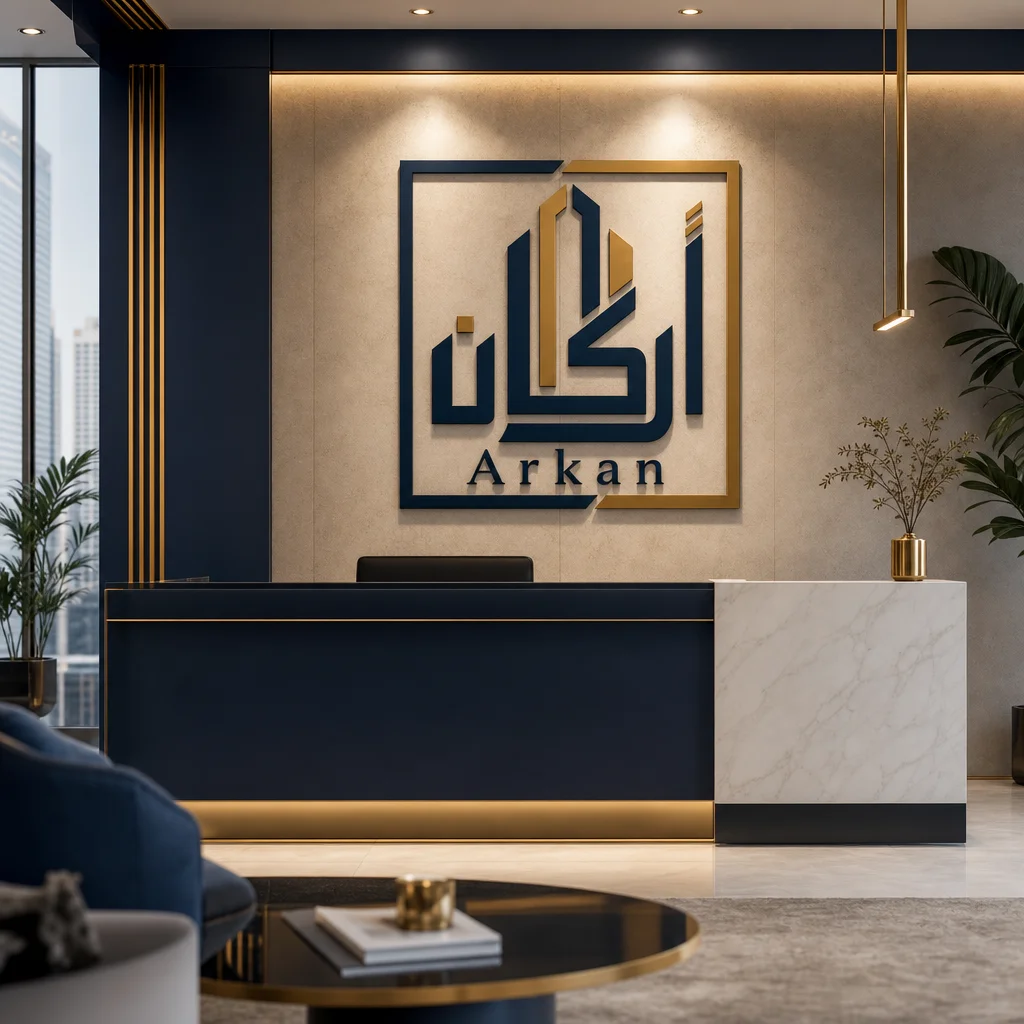 Arkan lobby reception wall mockup generated with Logofai