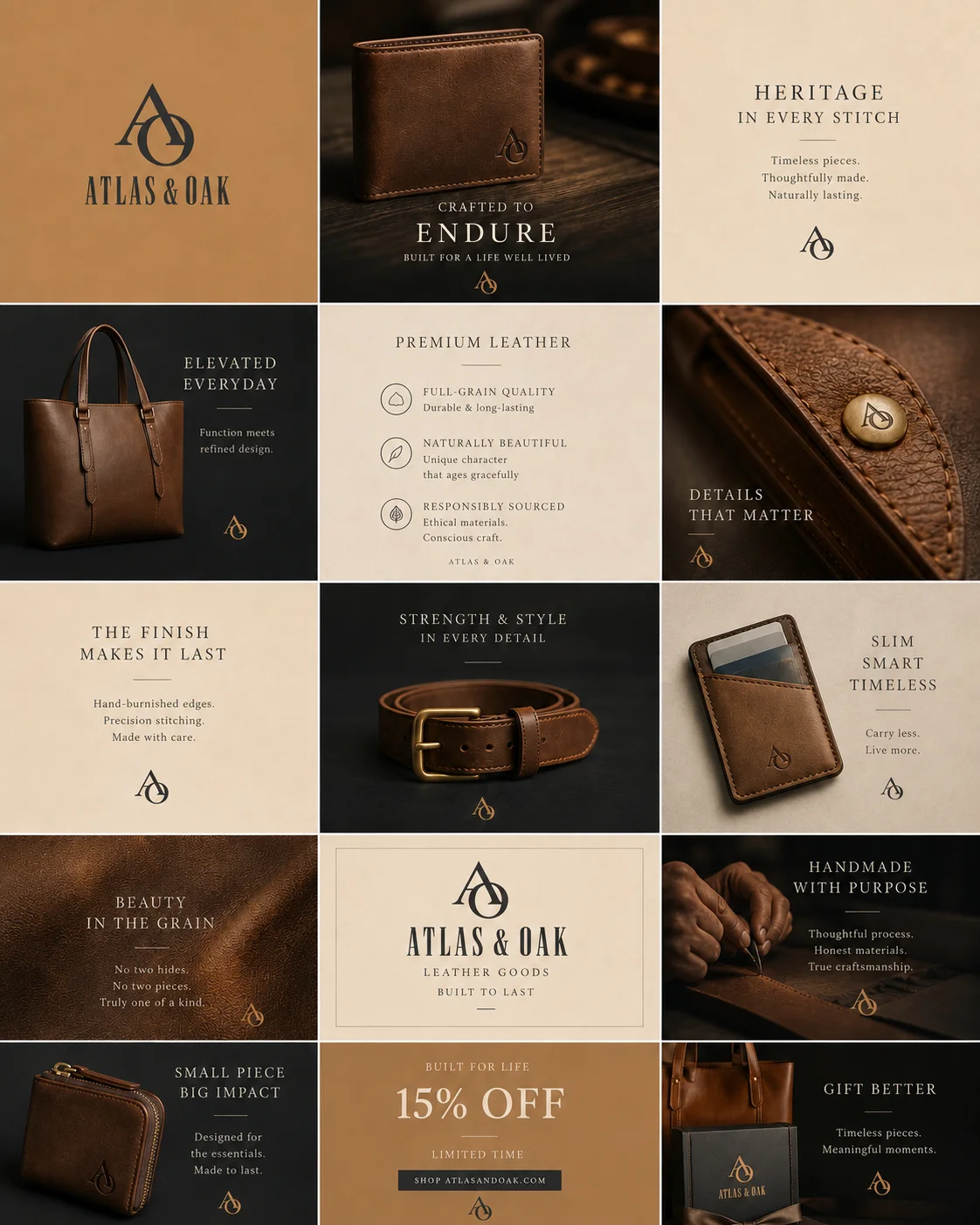 Atlas & Oak Instagram grid mockup generated by Logofai