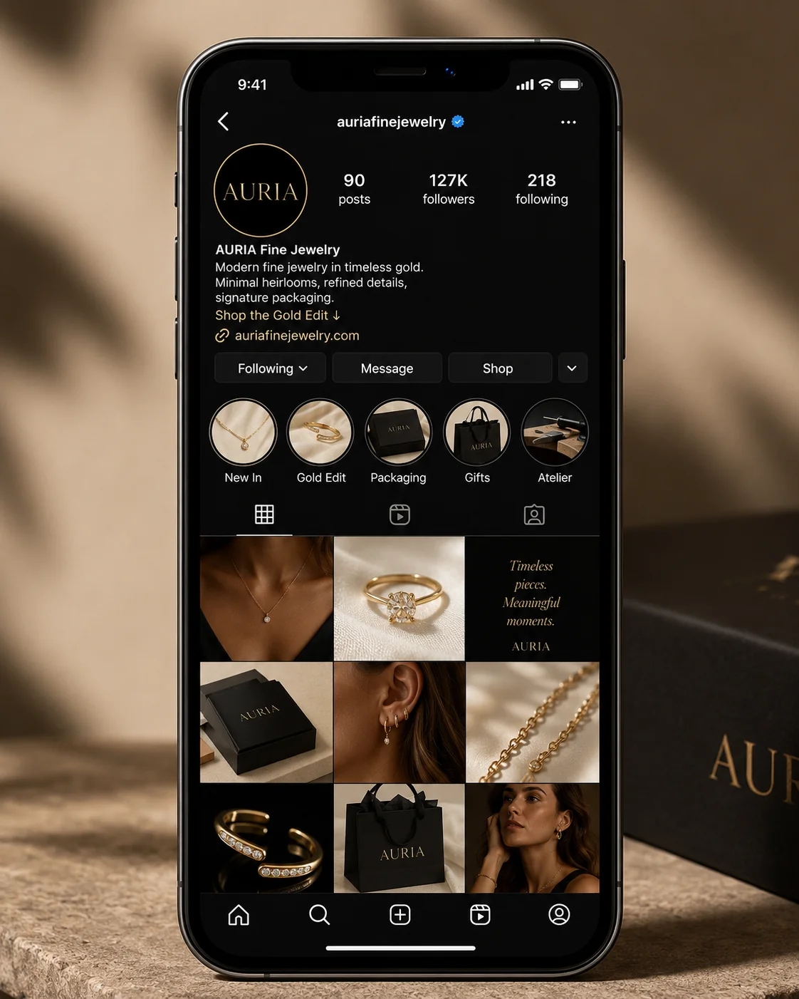 Auria instagram profile mockup generated with Logofai