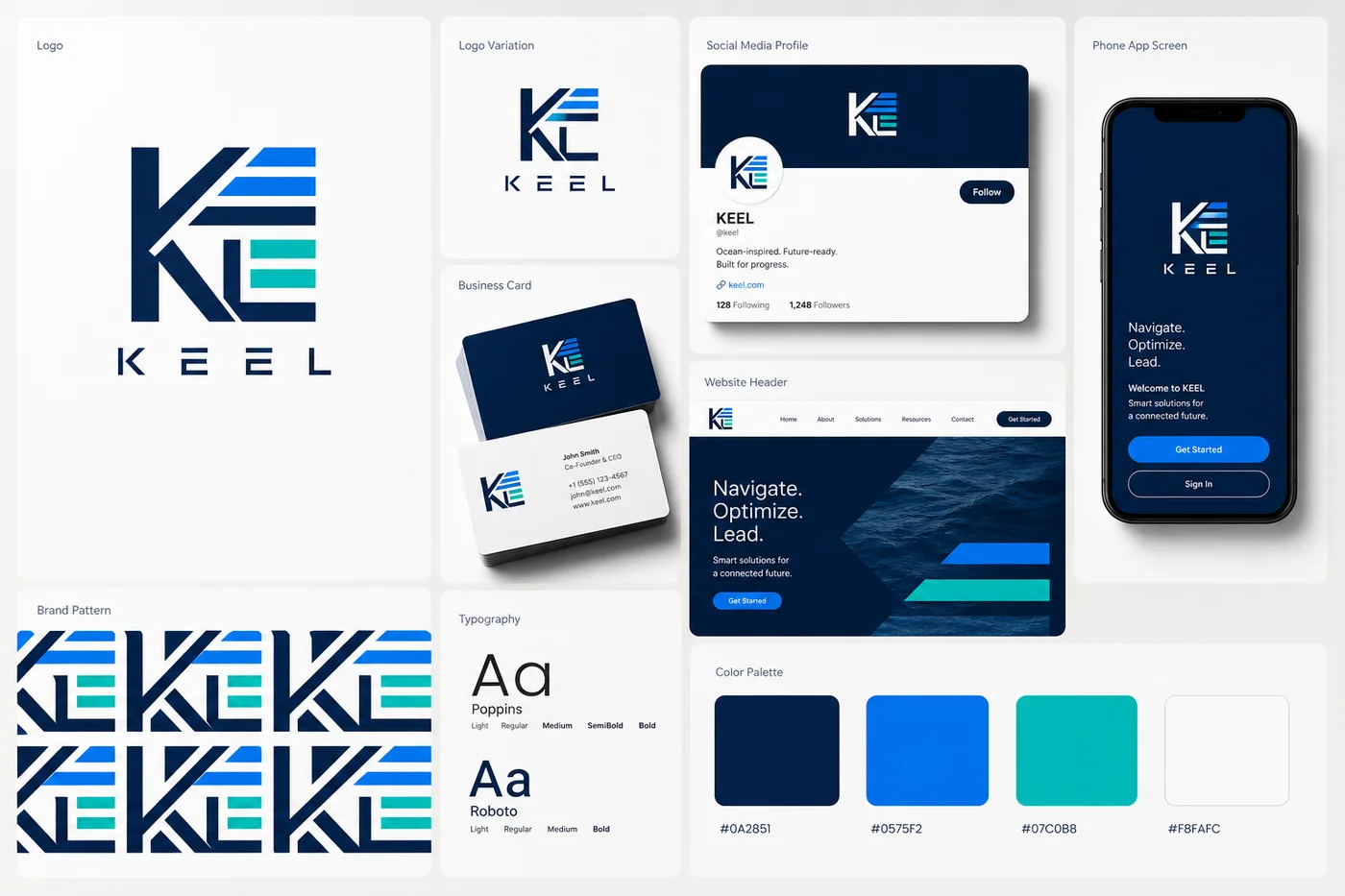 Keel brand kit board generated with Logofai