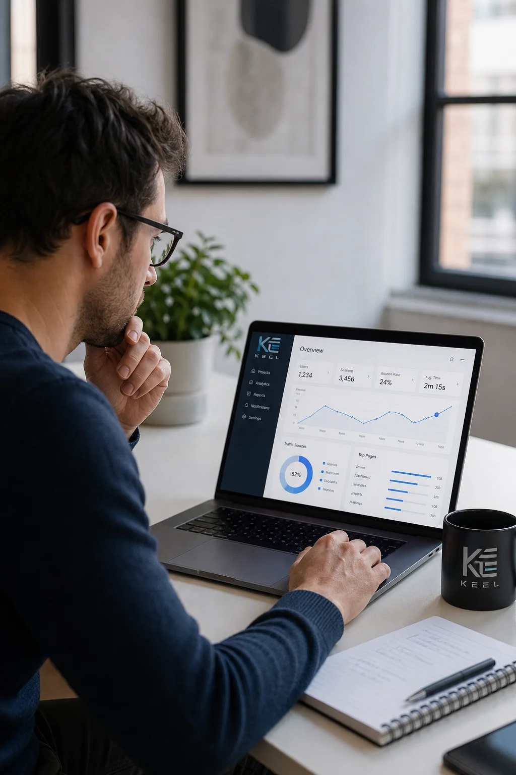 Keel dashboard in use lifestyle photo generated with Logofai