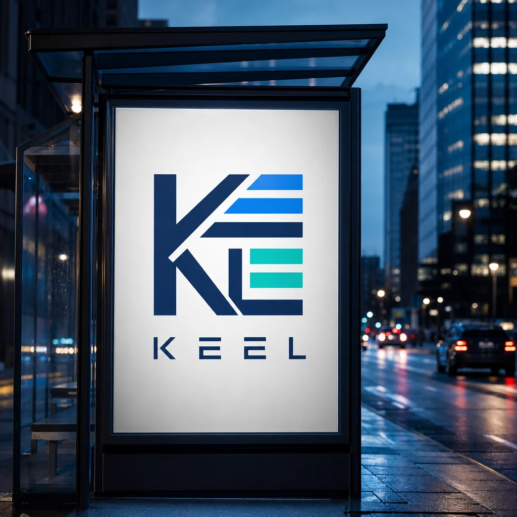 Keel bus stop ad mockup generated with Logofai
