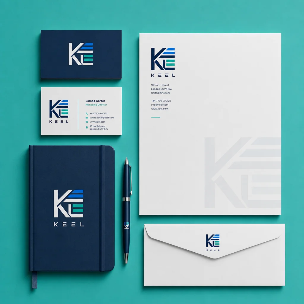 Keel stationery set mockup generated with Logofai