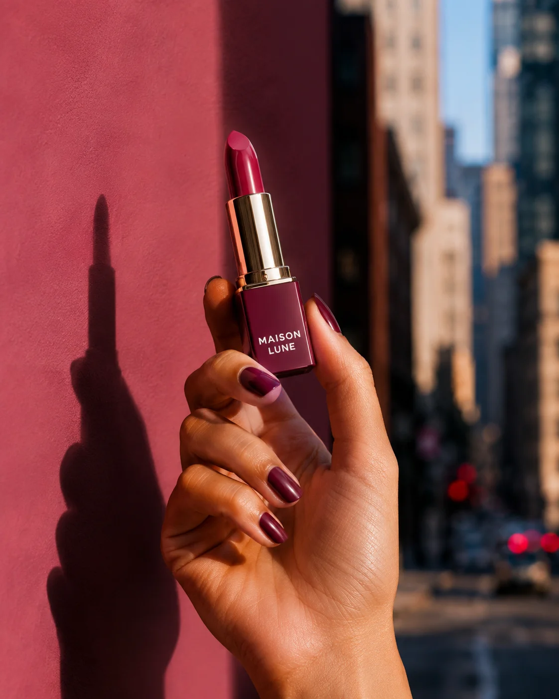 Maison Lune Lipstick in the city lifestyle photo generated by Logofai