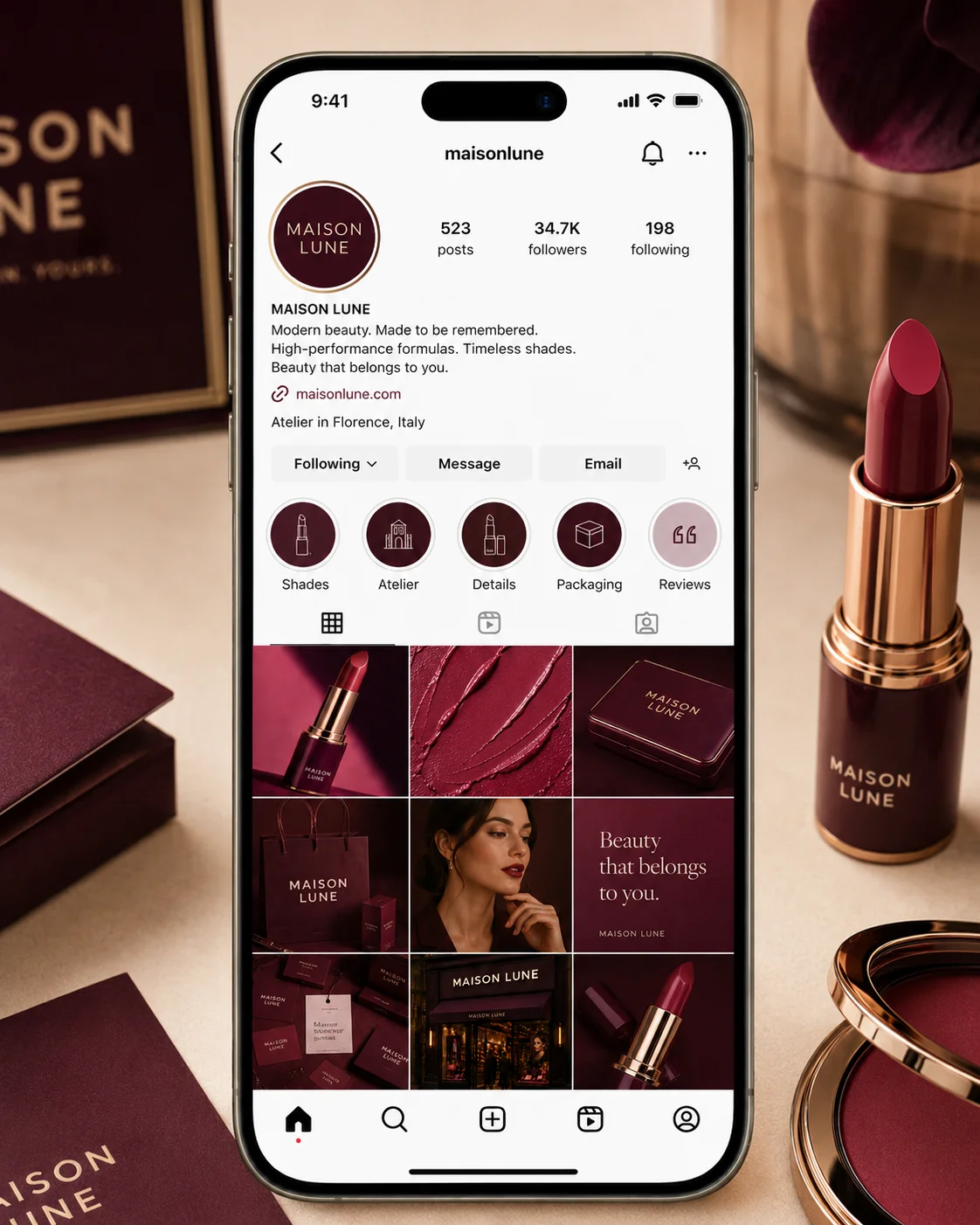 Maison Lune Instagram profile mockup generated by Logofai