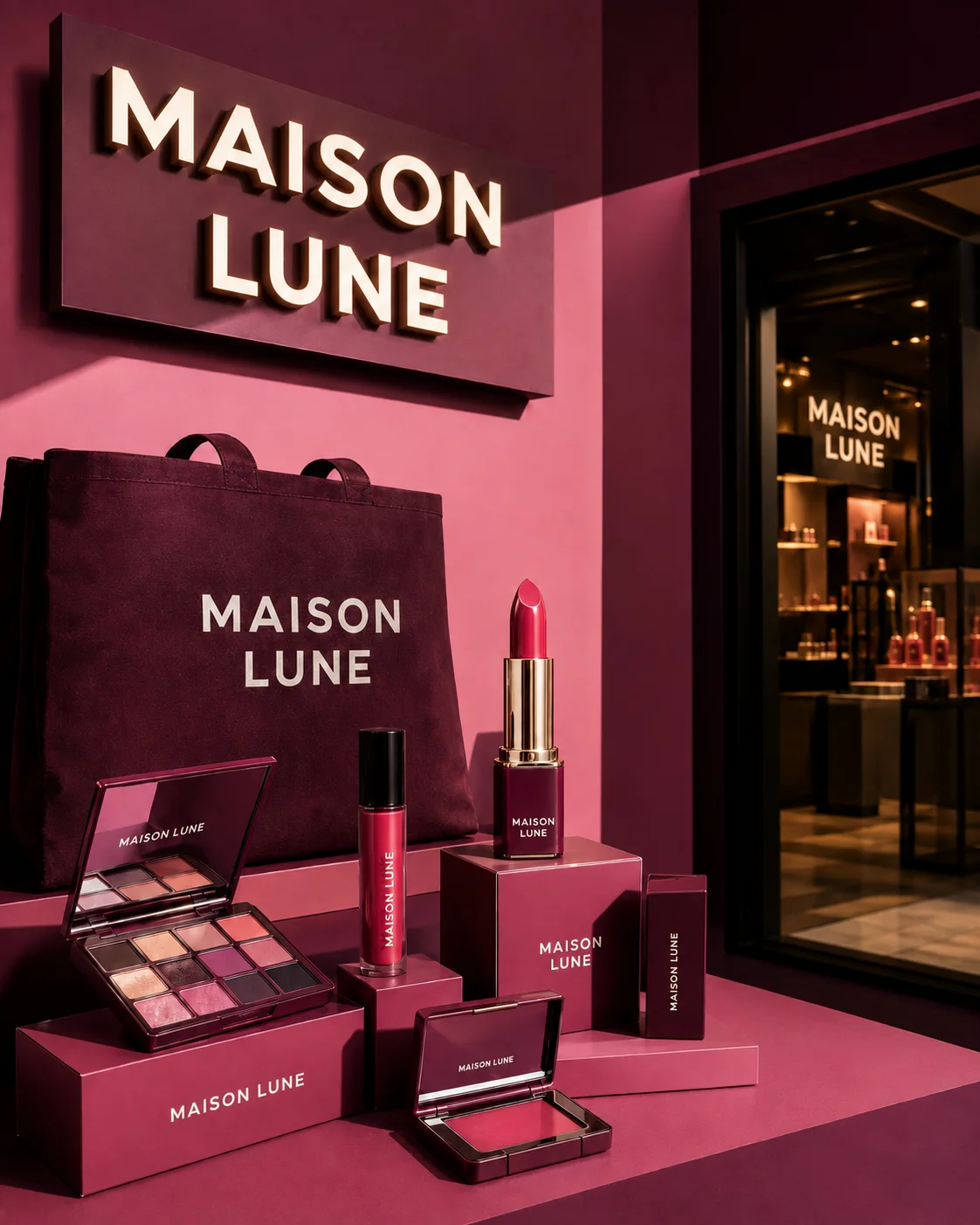 Maison Lune Counter display mockup generated by Logofai