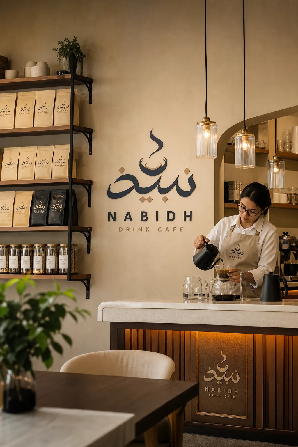 Nabidh cafe, pour-over behind the bar