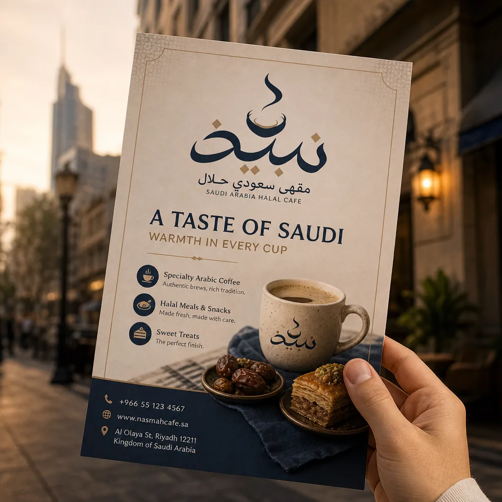 Nabidh Flyer in hand mockup generated by Logofai