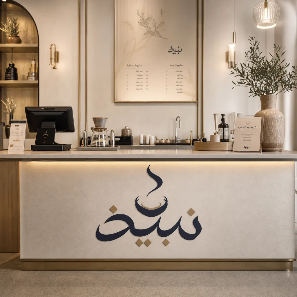 Nabidh Shop counter mockup generated by Logofai