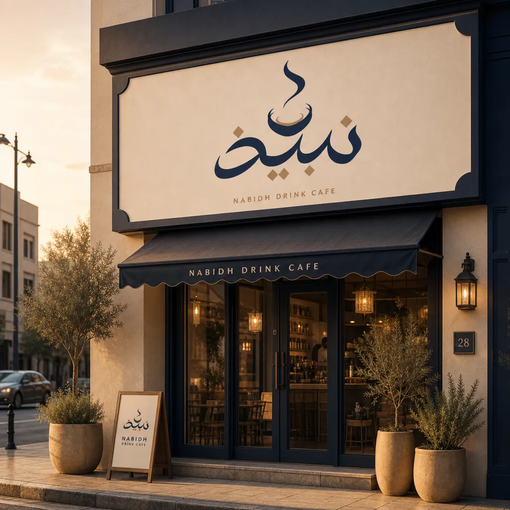Nabidh Storefront sign mockup generated by Logofai