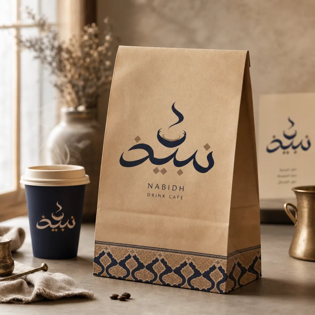 Nabidh Kraft paper bag mockup generated by Logofai