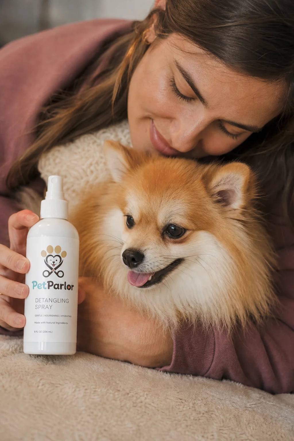 PetParlor after-bath cuddle lifestyle photo generated with Logofai