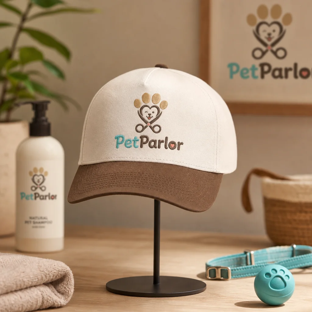 PetParlor cap and collar mockup generated with Logofai
