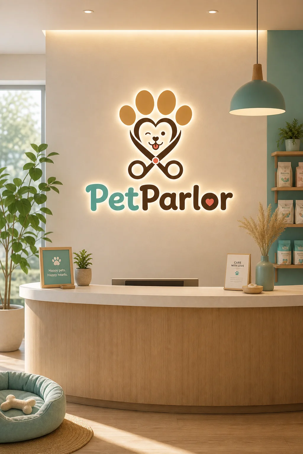 PetParlor reception wall mockup generated with Logofai