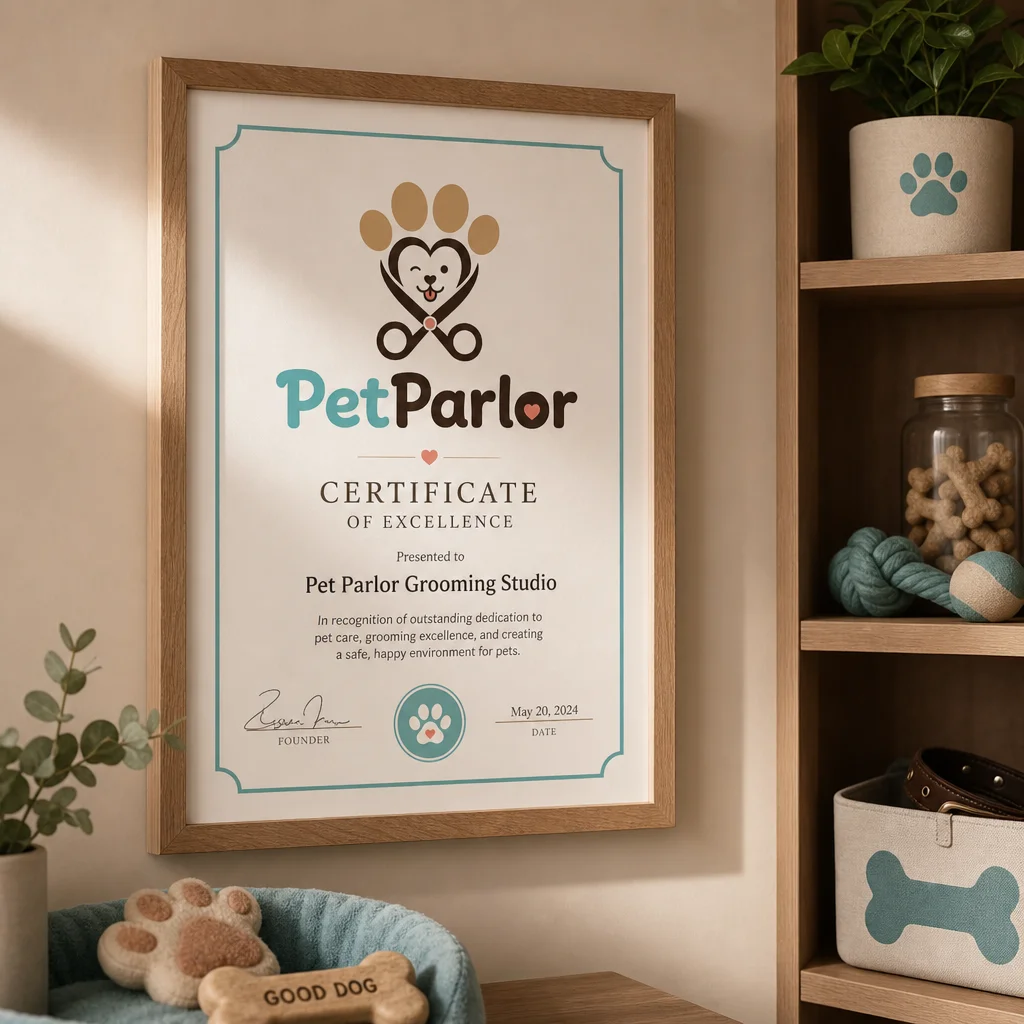 PetParlor framed certificate mockup generated with Logofai