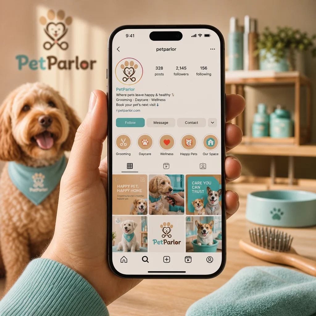 PetParlor instagram profile mockup generated with Logofai
