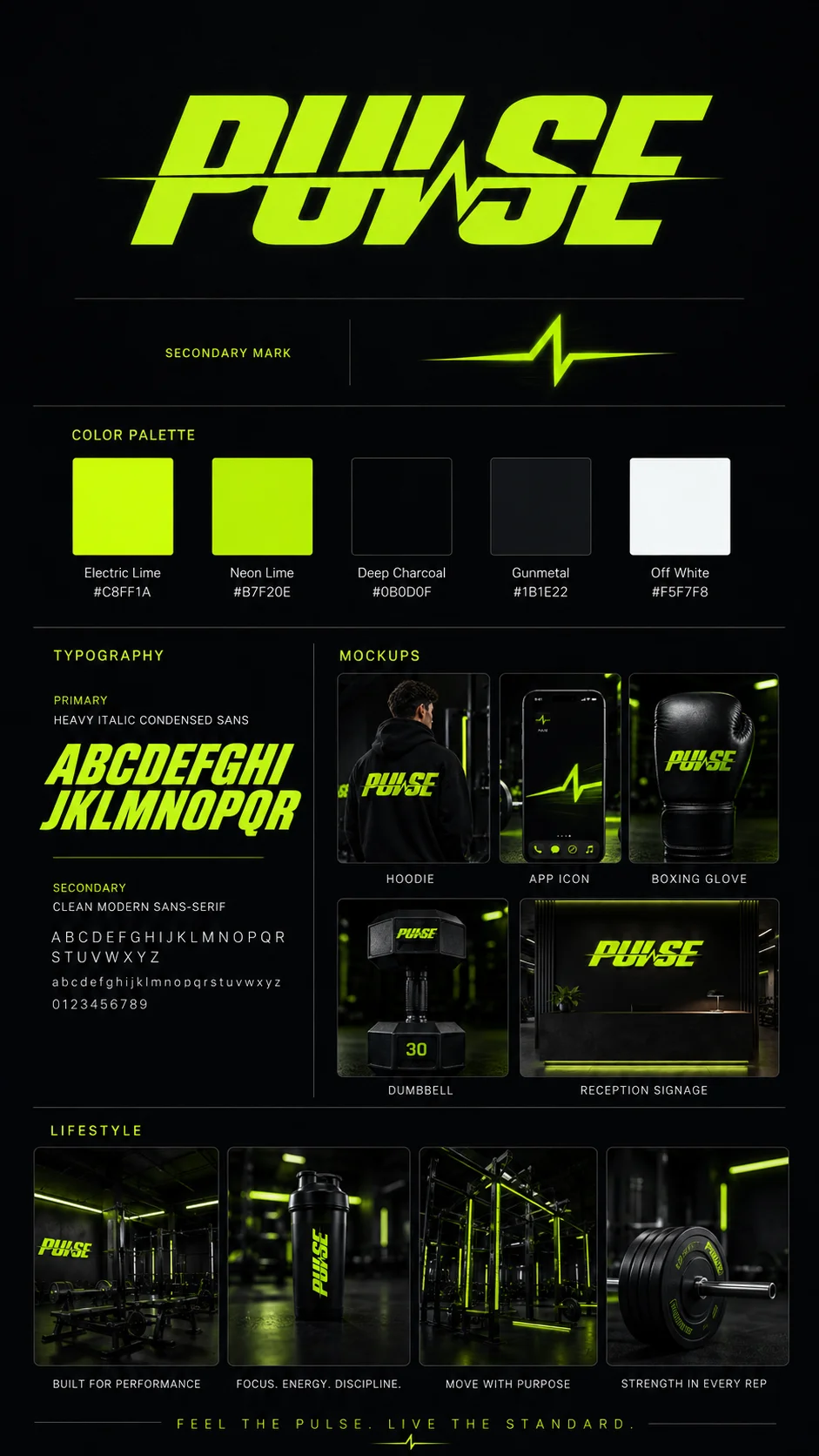 Pulse brand kit board generated with Logofai