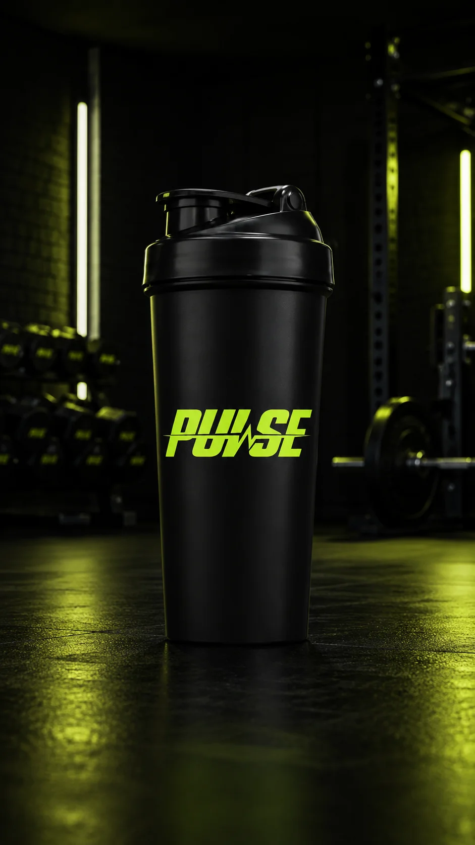 Pulse steel shaker mockup generated with Logofai