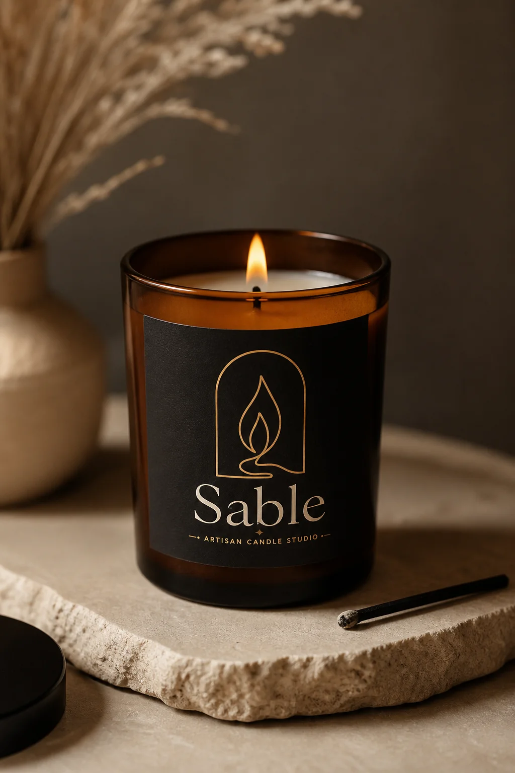 Sable amber jar mockup generated with Logofai