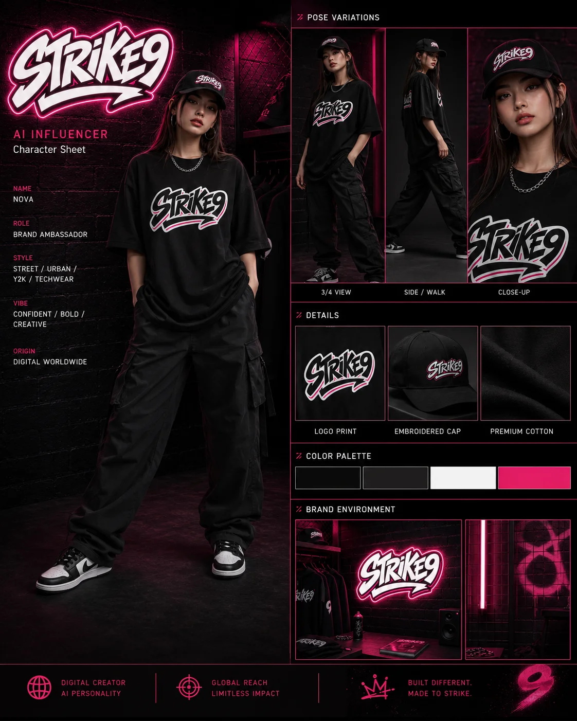 Strike9 ai influencer sheet lifestyle photo generated with Logofai