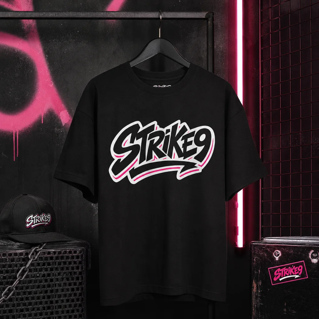 Strike9 graphic tee mockup generated with Logofai