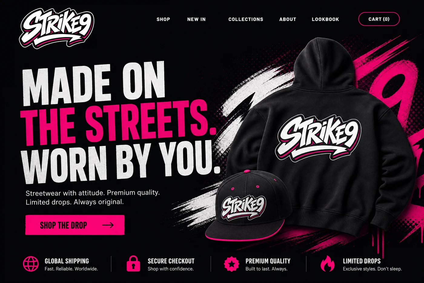 Strike9 website hero mockup generated with Logofai