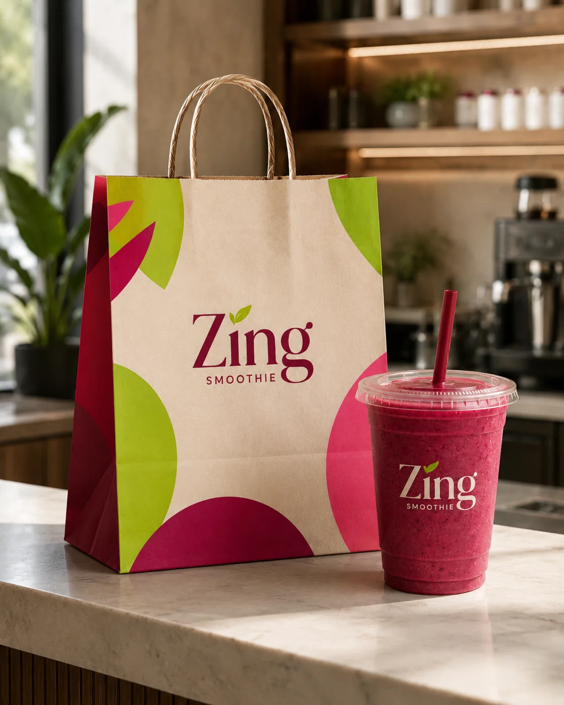 Zing takeaway bag mockup generated with Logofai