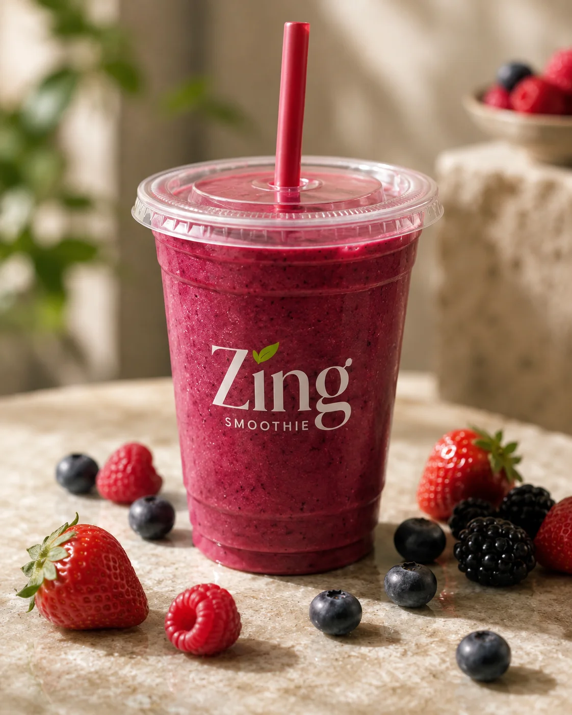 Zing berry cup hero mockup generated with Logofai