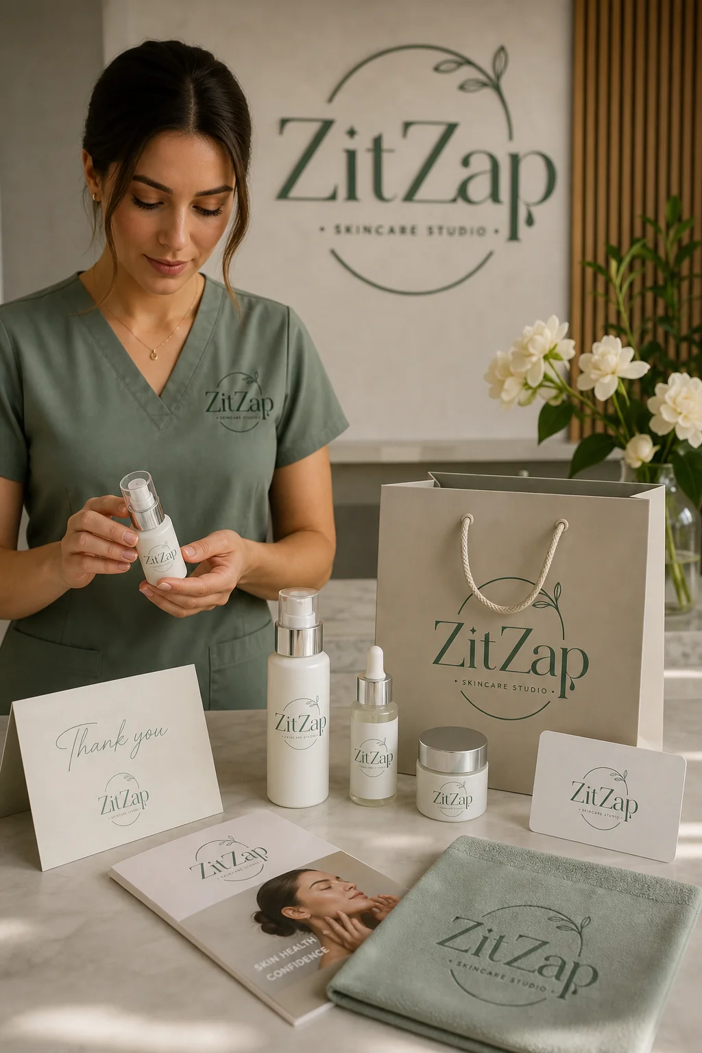 ZitZap Studio esthetician lifestyle photo generated by Logofai