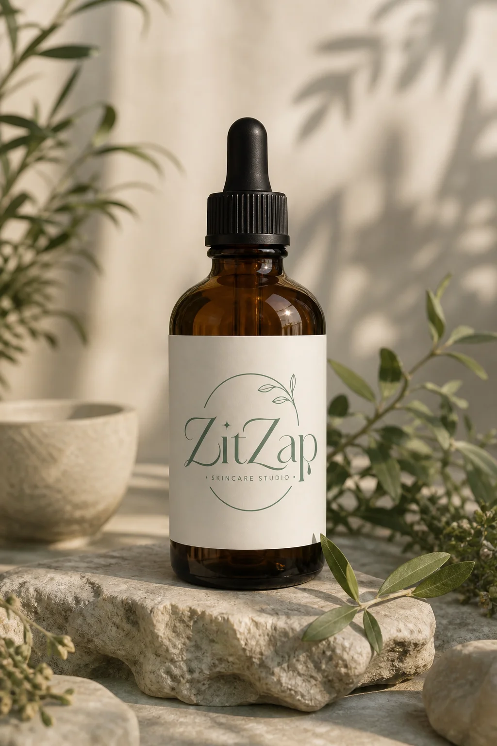 ZitZap Amber dropper bottle mockup generated by Logofai