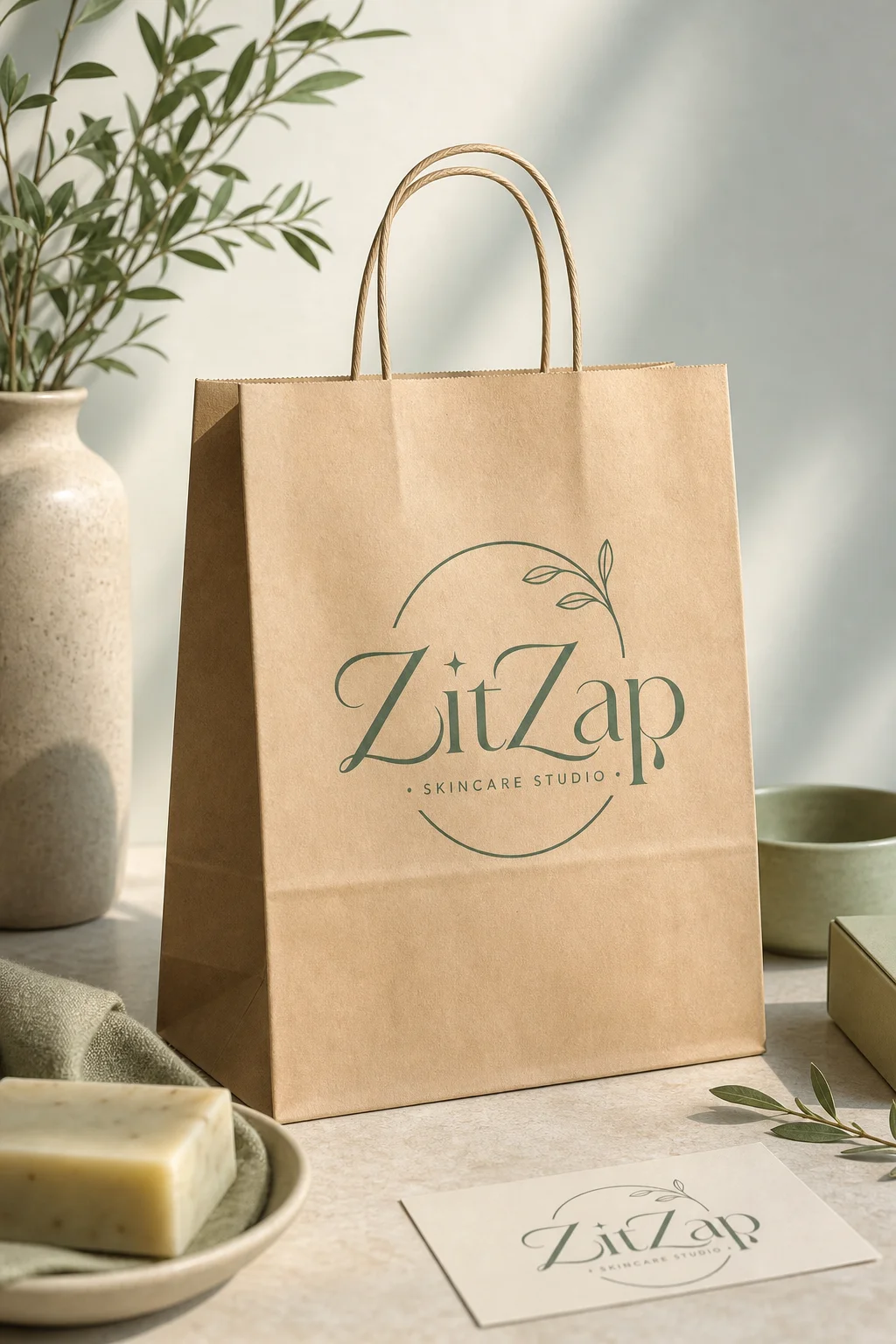 ZitZap Kraft paper bag mockup generated by Logofai